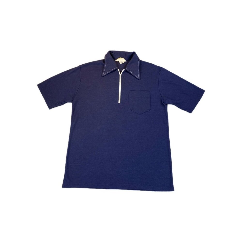 Vintage Retro Jantzen Polo Shirt Mens Medium Blue Performance USA Made 1/4 Zip